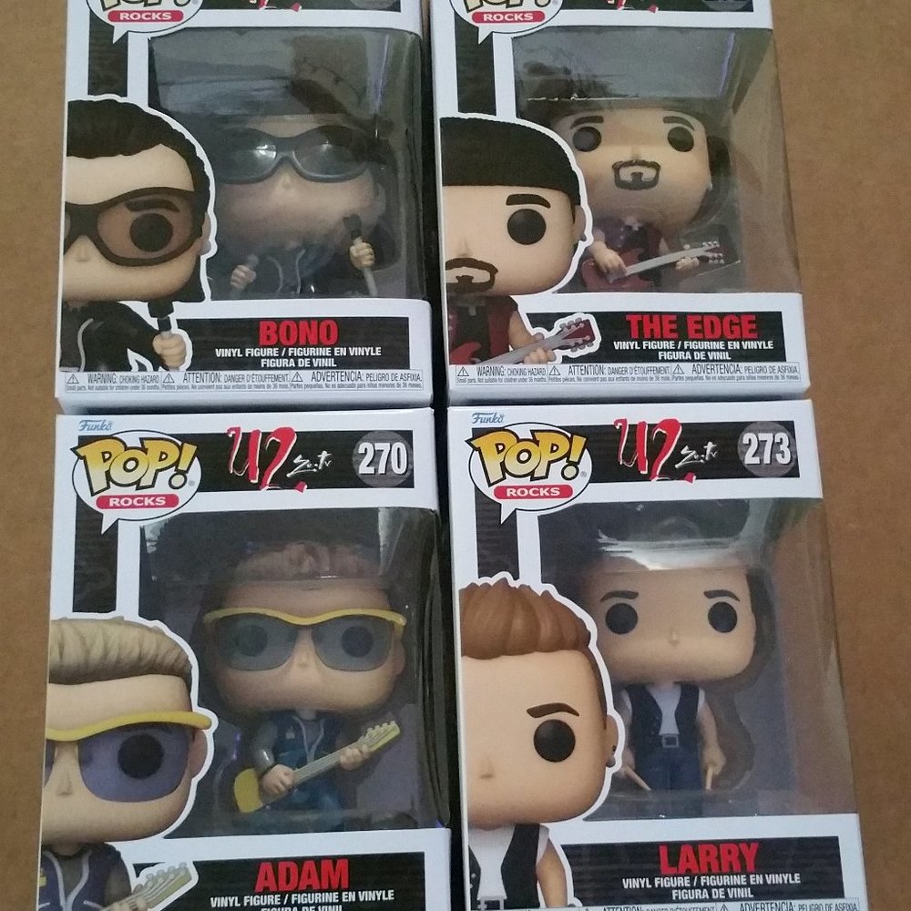 Funko Pop Rocks U2 Zoo TV- Bono Edge Adam Larry Bundle 4 + Gift 2 Extra Funko